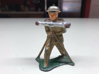 Old Vtg Toy Train Garden Lead Military Soldier Holding Tripod Light Standing Usa