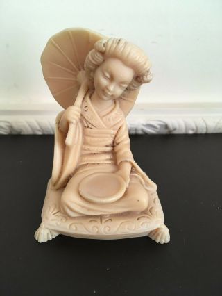 Vintage Oriental Resin Figure - Geisha Girl With Parasol