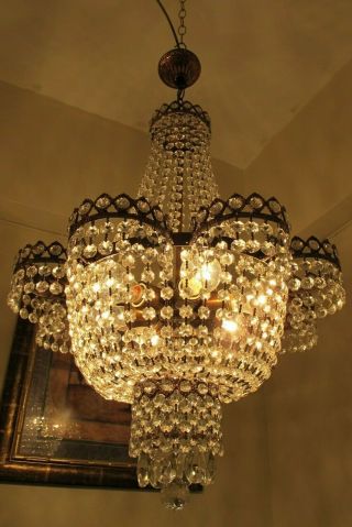 Antique Vnt.  Big Real Austrian Swarovski Crystal Chandelier Light 1940 
