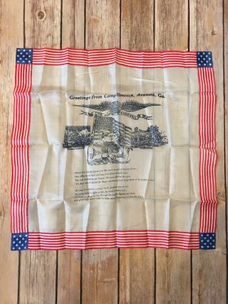 Vintage Ww1 Military/patriotic Silk Scarf/hankie From Camp Hancock,  Augusta,  Ga