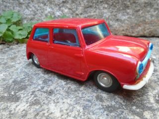 Vintage Telsalda Plastic Friction Austin Mini Hong Kong Toy Car,  Red