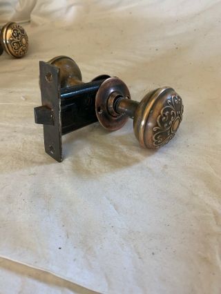 Antique Vintage Victorian Brass Door Knob Set With Ornate Scroll Design