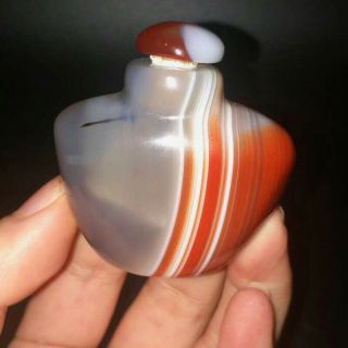 Exquisite Hand - carved Madagascar Crazy Lace SILK Banded Agate Snuff Bottle 2