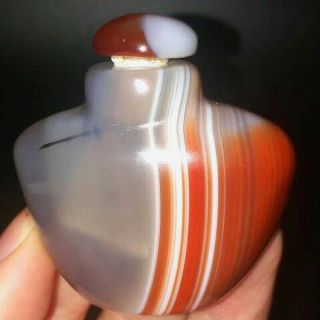 Exquisite Hand - carved Madagascar Crazy Lace SILK Banded Agate Snuff Bottle 3