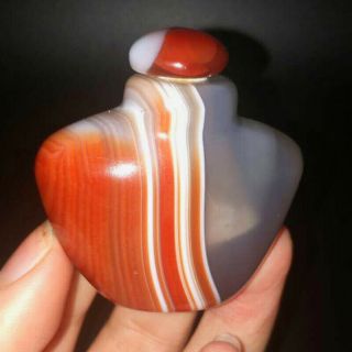Exquisite Hand - carved Madagascar Crazy Lace SILK Banded Agate Snuff Bottle 4
