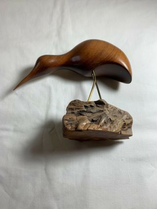 1970s Vintage Miles Greer Hand - Carved Wood Kiwi Bird Sculpture