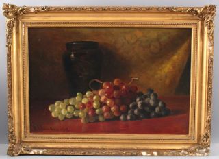1903 Antique Benjamin Champney American Fruit Grapes Stillife Oil Painting,  Nr