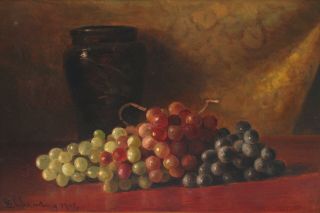 1903 Antique BENJAMIN CHAMPNEY American Fruit Grapes Stillife Oil Painting,  NR 2