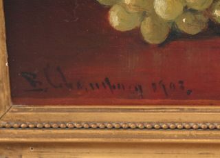 1903 Antique BENJAMIN CHAMPNEY American Fruit Grapes Stillife Oil Painting,  NR 4