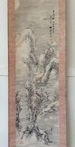 掛軸Japan Japanese Hanging Scroll Landscape View Sansui [E302] 2