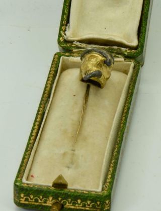 Rare Antique Victorian 18k gold Skull&Silver Snake Tie Pin c1850 2