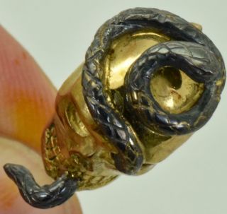 Rare Antique Victorian 18k gold Skull&Silver Snake Tie Pin c1850 8