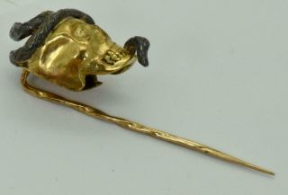 Rare Antique Victorian 18k gold Skull&Silver Snake Tie Pin c1850 9