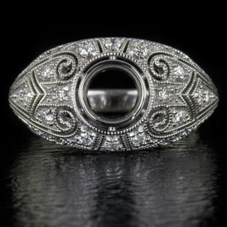 Vintage Round Diamond 1/4ct Semi - Mount Ring Bezel Setting Dome Filigree Art Deco