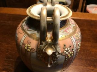 ANTIQUE LATE 1800 ' S HAND PAINTED NIPPON VASE WITH GOLD GILDING 2 Handle Temple 4