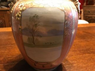 ANTIQUE LATE 1800 ' S HAND PAINTED NIPPON VASE WITH GOLD GILDING 2 Handle Temple 5