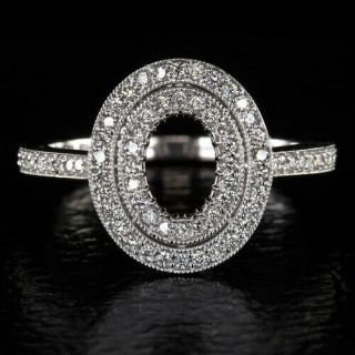 Oval Diamond Double Halo Engagement Ring Setting Vintage Semi - Mount White Gold