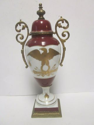 Antique Hand Painted French Bronze Handles Porcelain Urn American Eagle Design
