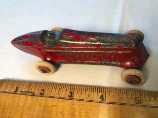 Vintage Antique Red Cast Iron Toy Race Car With Driver Indy Racer 1920s Or 1930s