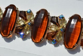 Schiaparelli Huge " Topaz " Glass Ovals & Kite - Cuts Rhinestone Bracelet/book Piece