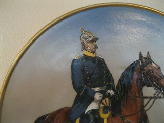 ANTIQUE METTLACH PLAQUE Signed CHARGER 2142 Otto Von Bismarck on horseback 15 