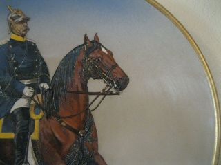 ANTIQUE METTLACH PLAQUE Signed CHARGER 2142 Otto Von Bismarck on horseback 15 
