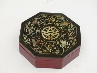Antique Chinese Mother of Pearl Inlaid Lacquer Box Scholar ' s Objects 2