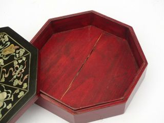 Antique Chinese Mother of Pearl Inlaid Lacquer Box Scholar ' s Objects 7