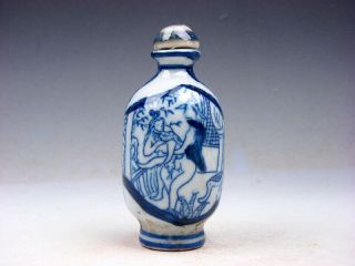 Vintage Blue&white Exotic Figurines Painted Porcelain Snuff Bottle 05111905