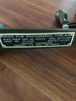 WWII U.  S.  ARMY AIR FORCE PHOTO FILM DRYER,  TYPE A - 8 Houston Corporation 3