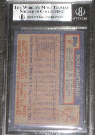 1984 Topps DON MATTINGLY Rookie Baseball Card 8 BGS 9 RC$ York 4