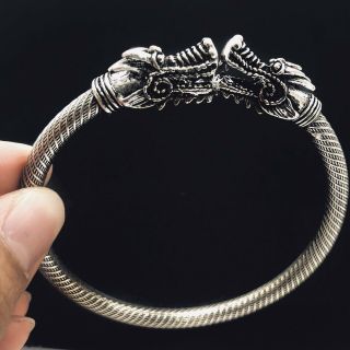 Vintage Sterling Silver Bangle Bracelet Charm China Dragon Lucky Amulet