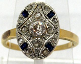Art Deco Gorgeous 18k Gold And Platinum With Diamond And Sapphires Ring