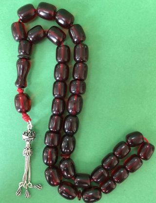 Ottoman Antique Faturan Cherry Amber Bakelite Islamic Prayer Beads 62 Grams