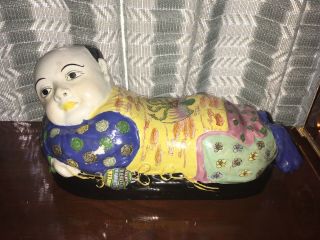 Vintage Chinese Export Figural Boy Porcelain Headrest Pillow Figurine Statue