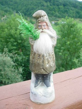 Antique Gold Belsnickle Santa Claus With Rabbit Fur Beard