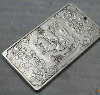 Old Waist Tag China Tibet Silver Sheep Statue Token Thanka Amulet Chinese Zodiac