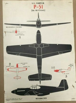 Rare 1942 Ww2 U.  S.  A.  A.  F P - 51 Mustang Recognition Identification Poster 20x14