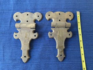 2 Large Ornate Strap Hinges - Solid Brass,  Heavy,  Thick,  Vintage