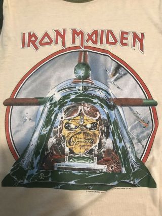 IRON MAIDEN - Aces High CAMO Vintage Tee Shirt LARGE rare AUTHENTIC 80 ' s 3