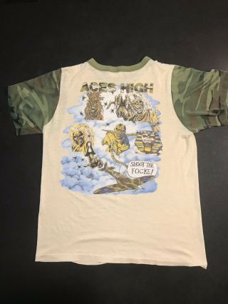 IRON MAIDEN - Aces High CAMO Vintage Tee Shirt LARGE rare AUTHENTIC 80 ' s 5