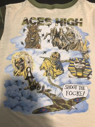 IRON MAIDEN - Aces High CAMO Vintage Tee Shirt LARGE rare AUTHENTIC 80 ' s 6