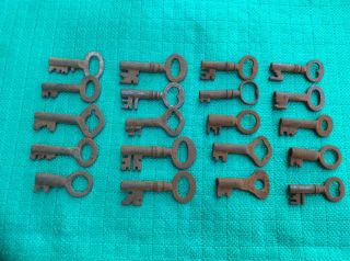 20 Old Antique Vintage Open Barrel Keys For Cabinet,  Cupboard,  Furniture Etc