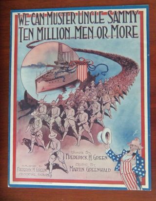 Ww1 1917 Sheet Music Song " We Can Muster Uncle Sammy 10 Million Men Or More "