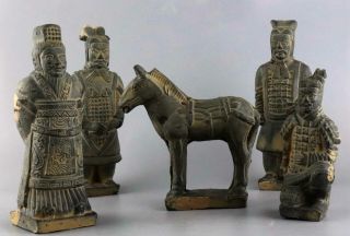 Collectable China Old Figuline Carve Emperor & Warriors Souvenir A Set Statue