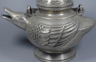 Auspicious Rare China Collectable handwork Miao Silver Carve Vivid Duck Tea Pots 4