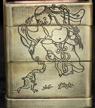 Collectable Antique Tibet Silver Hand Carve Immortal & Flower Three Layers Box 2