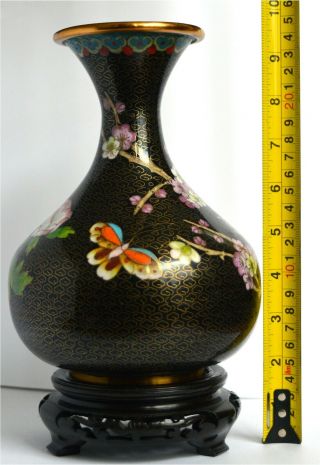 Late Victorian/early 20th Century Chinese Cloisonné Enamel Vase On Black Ground