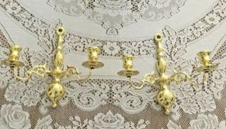 Two Classic Colonial Style 2 Arm Shiny Brass Wall Sconces