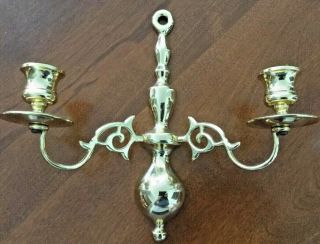 Two Classic Colonial Style 2 Arm Shiny Brass Wall Sconces 3